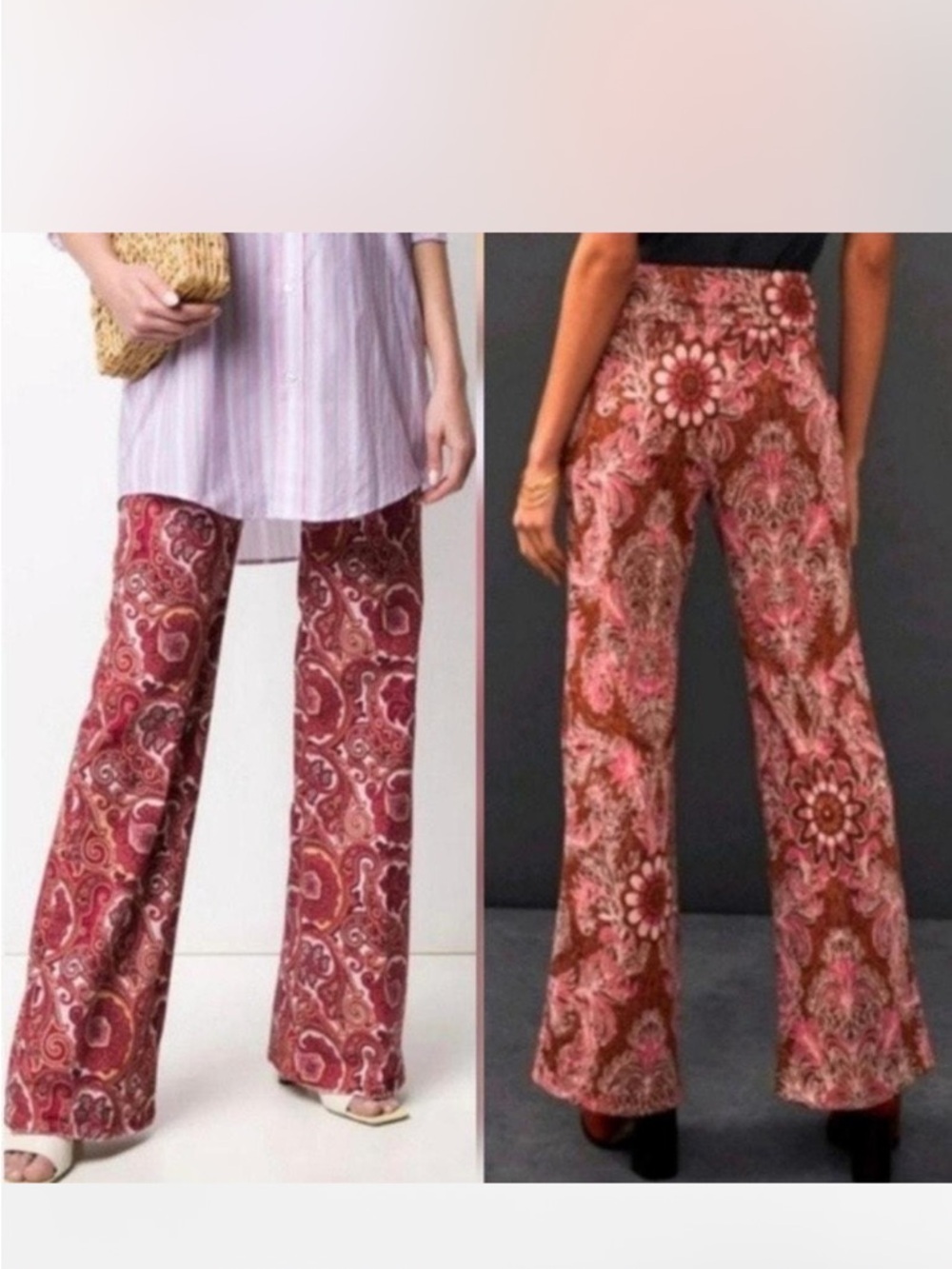 Maeve Red Paisley Boot-Cut Wide-Leg Pants